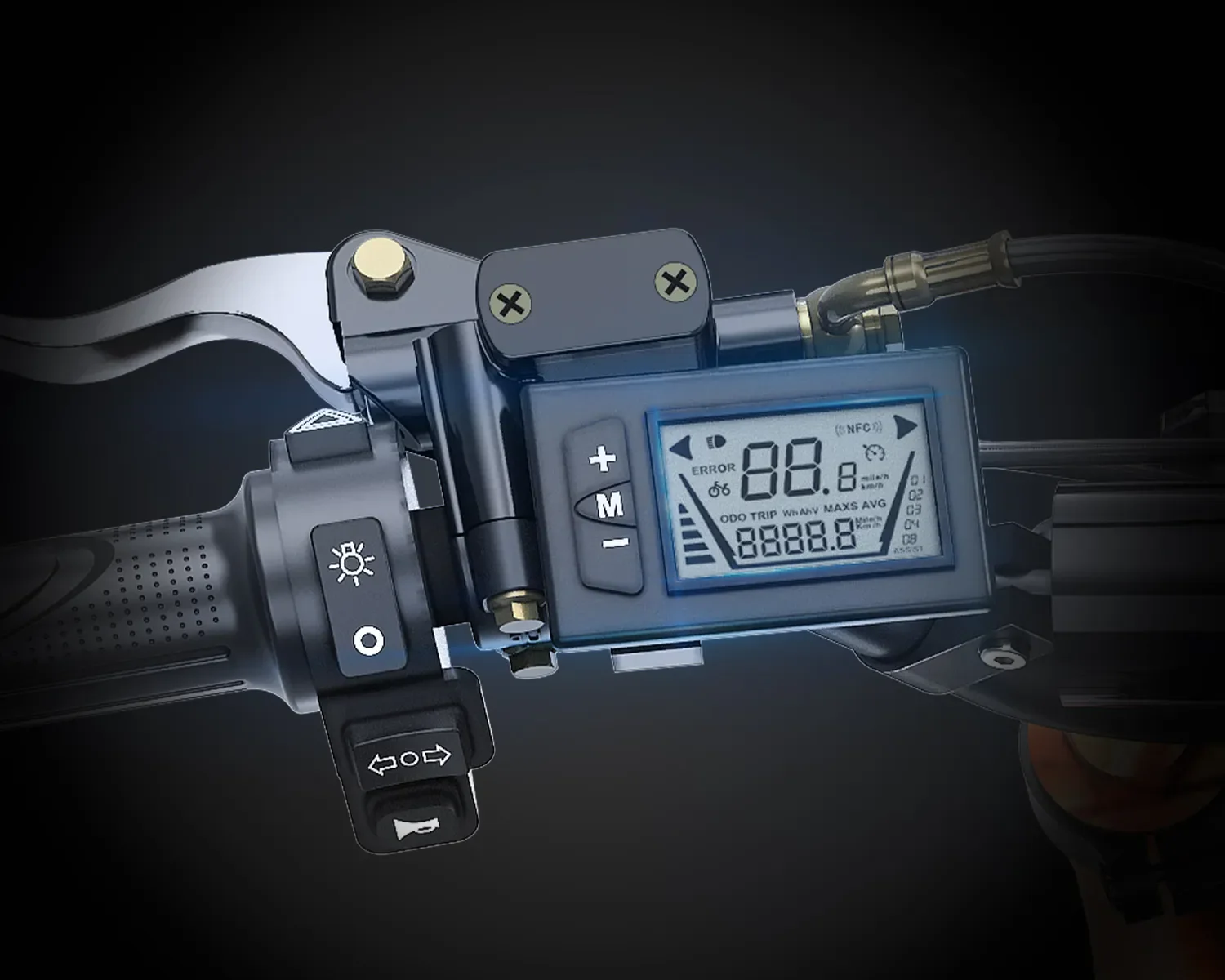 Supplier detail illustration of the handlebar display and controls